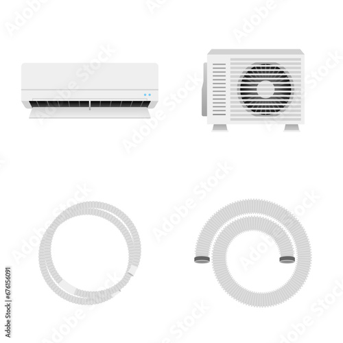 いろいろな家電のセット_エアコンと室外機、ドレンホースと排気ダクト