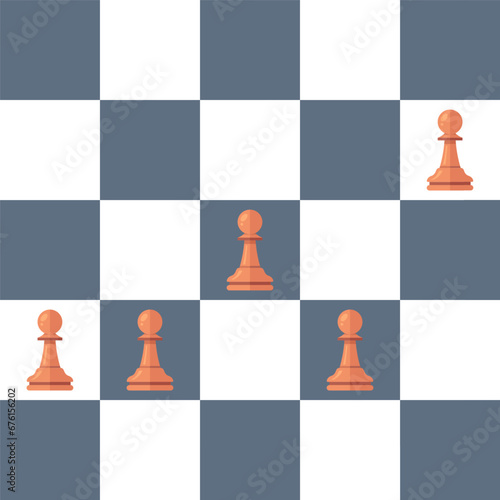 wooden pawns on a chessboard. flat vector illustration.