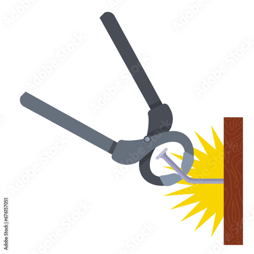 pull a nail out of wood using tools. flat vector illustration.