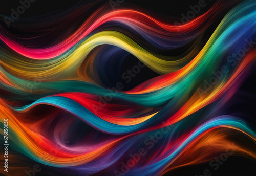 Colorful paint splashes on a black background. Abstract background, space for text. Generative AI