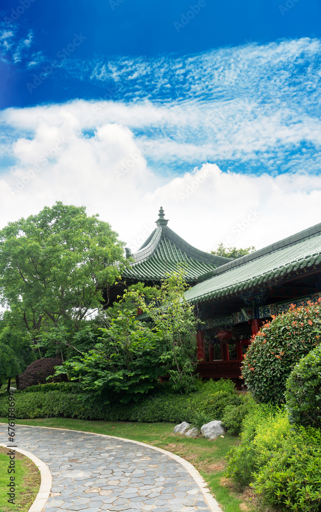 Beautiful traditional pavilion with blue sky view in the outdoor Beautiful traditional pavilion with blue sky view in the outdoor