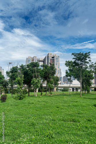 city park with modern building background in shanghai © gjp311