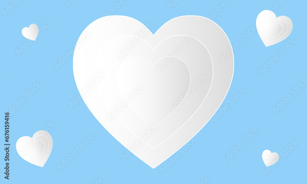 Heart paper cut background.Love symbol vector graphic illustration backdrop wallpaper.Valentine's day, wedding, love, anniversary, marriage.White hearts on blue background.