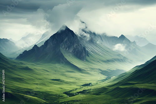 Beautiful landscape view of mountain on hills for wallpaper, background and zoom meeting background #676159491