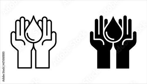 water drop icon set, hand with water logo. Dermatology test and dermatologist clinic icon set, business concept allergy free and healthy on white background