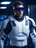 portrait of cyber man in futuristic glasses