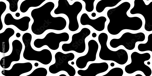 Black and white cow print seamless pattern. Retro abstract pattern in monochrome color. Trendy art splash wallpaper design.