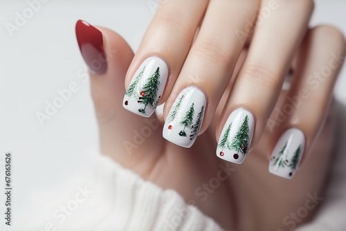 Christmas manicure. Generative AI