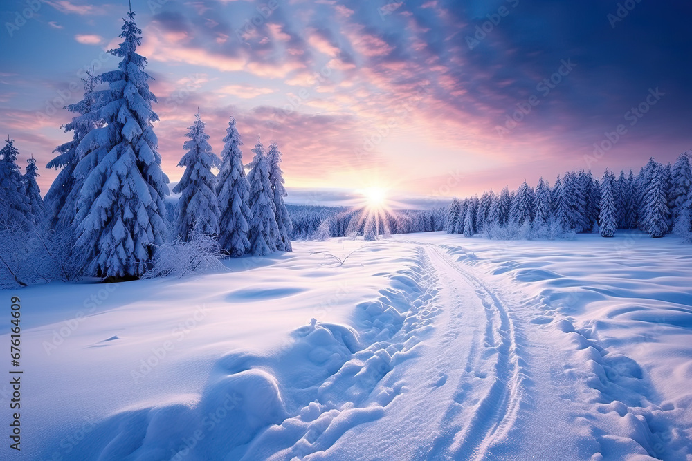 A beautiful winter landscape for wallpaper, background and zoom meeting background