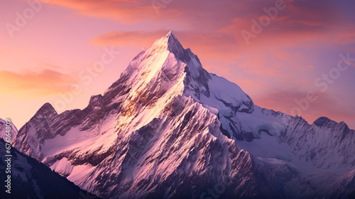 夕日に染まる美しい雪山の風景 photo