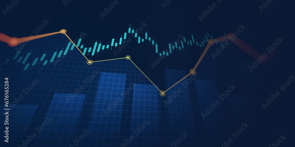 Financial graph with up trend line candlestick chart in stock market on 