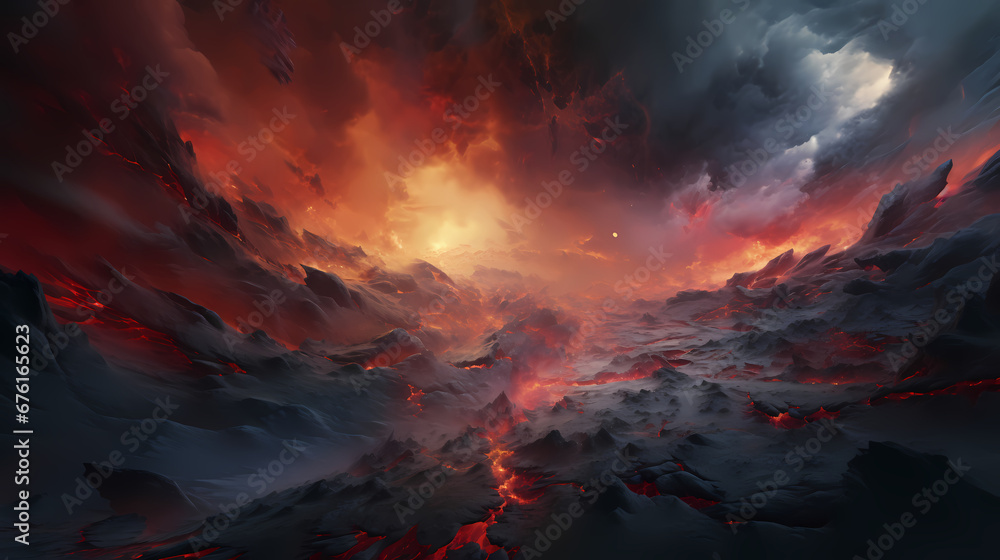 Painting poster web page PPT background of surreal landscape and rotating storm sky Painting poster web page PPT background of surreal landscape and rotating storm sky