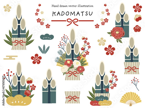 門松の素材セット　ベクターイラスト　お正月素材
年賀状素材　年賀状に使えるクリップアート　