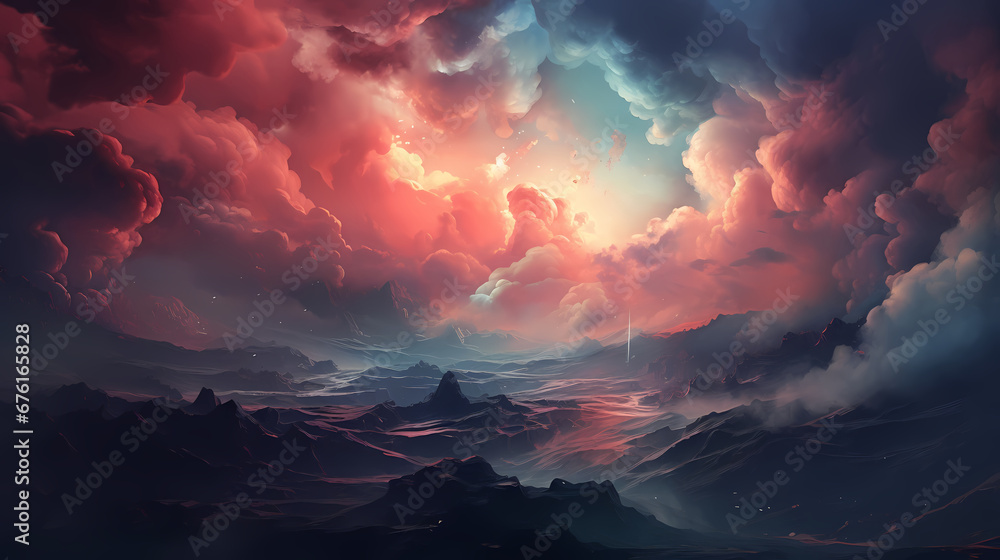 Painting poster web page PPT background of surreal landscape and rotating storm sky Painting poster web page PPT background of surreal landscape and rotating storm sky