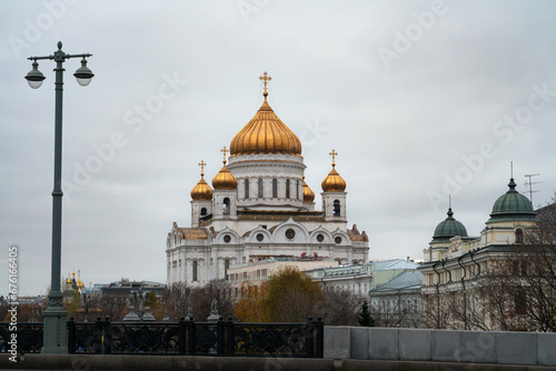 View of the Cathedral of Christ the Savior from the Bolshoy Kamenny Bridge over the Moskva River, Moscow, Russia photo