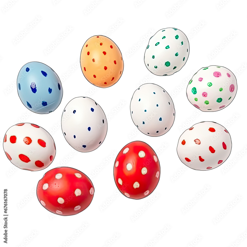 Colorful Dot Painted Easter eggs isolated on white background Colorful Dot Painted Easter eggs isolated on white background