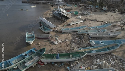 Aerial shot of the Marina and Yacht Club in Acapuclo, Mexico, a few days after Hurricane Otis. photo