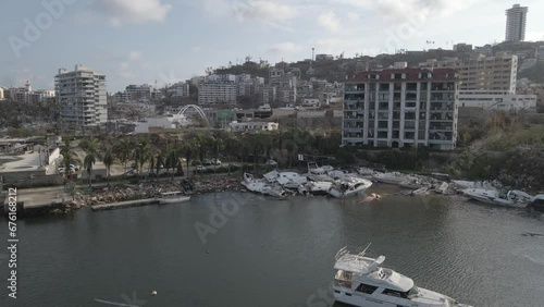 Aerial shot of the Marina and Yacht Club in Acapuclo, Mexico, a few days after Hurricane Otis. photo