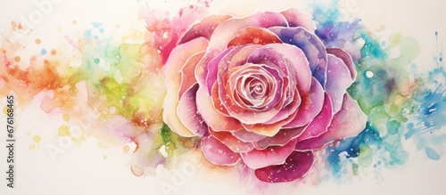 The white wall stood as the perfect background for the delicate rose painted in vibrant watercolors creating a beautiful art piece on display The intricate pattern and texture of the rose pe