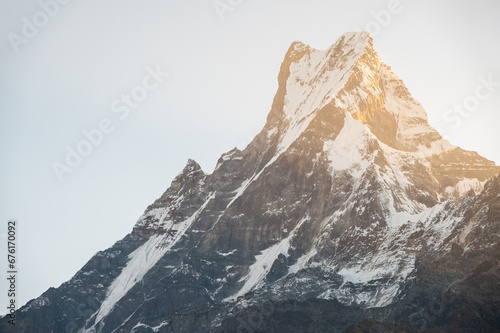 Mt.Machapuchare (Mt.fish tail) the holy mountain in Annapurna region in Nepal during sunrise seen from Mardi Himal upper viewpoint. © boyloso