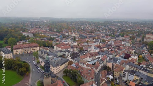 Wallpaper Mural Lovely aerial top view flight City Palace tower
Weimar Historic city Thuringia Germany fall 23. panorama overview drone
4k footage Torontodigital.ca