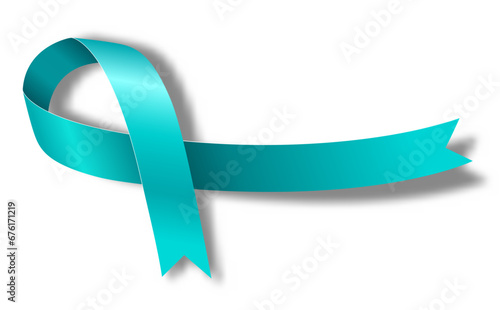 Teal Awareness ribbon. Awareness for cervical cancer, Ovarian Cancer, Polycystic Ovary Syndrome (PCOS), Post Traumatic Stress Disorder(PTSD), Obsessive Compulsive Disorder(OCD). Vector 3d illustration