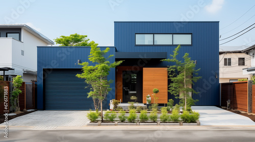 塗装ガルバリウム鋼板を用いた紺色の機能的な住宅 photo