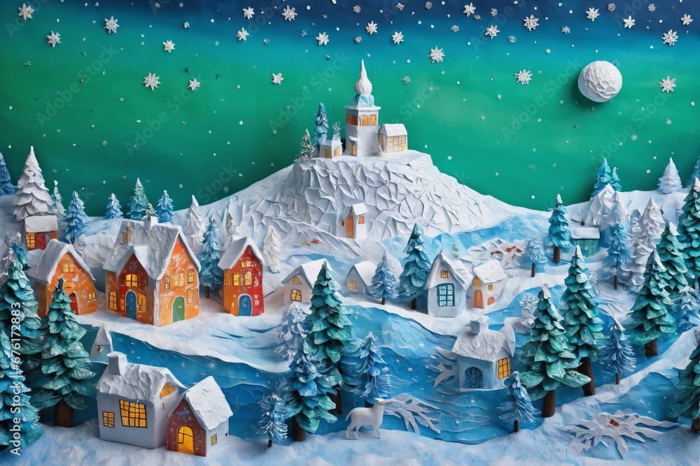 Fototapeta premium Paper Carving Art - Winter Scenery