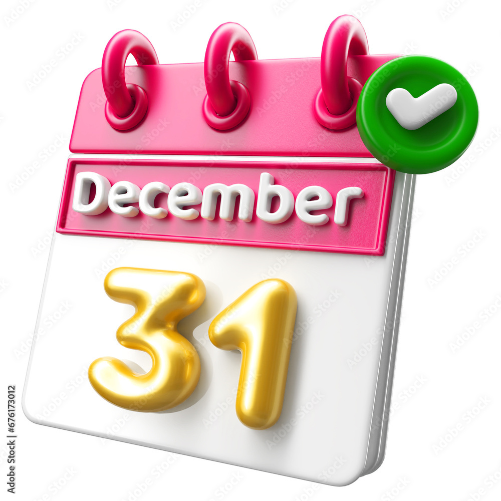 31st December Calendar 3D Render With Check Mark Icon Stock 31st December Calendar 3D Render With Check Mark Icon Stock