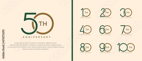 set of anniversary logo green and brown color on brown background for celebration moment photo