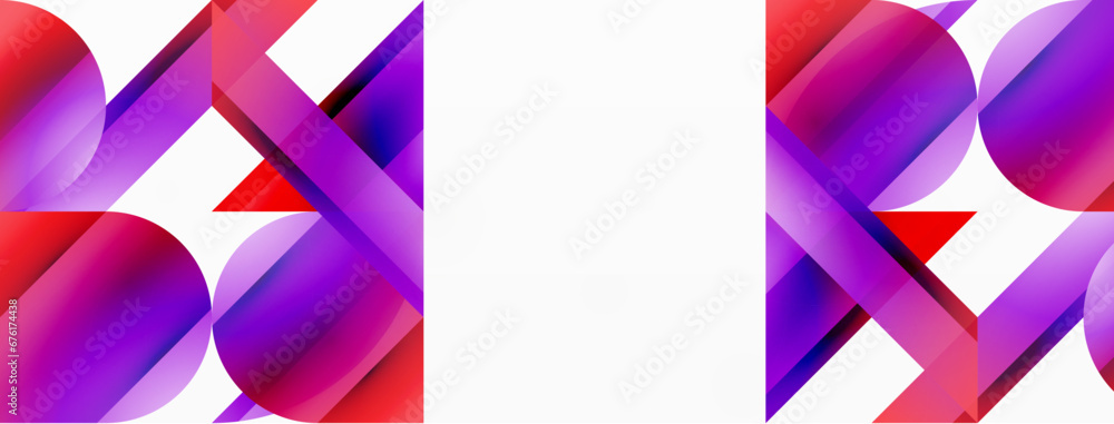 Gradient color triangles and circles on white. Dynamic blend creating captivating visual impact. Geometric background for digital designs, presentations, website banners, social media posts Gradient color triangles and circles on white. Dynamic blend creating captivating visual impact. Geometric background for digital designs, presentations, website banners, social media posts