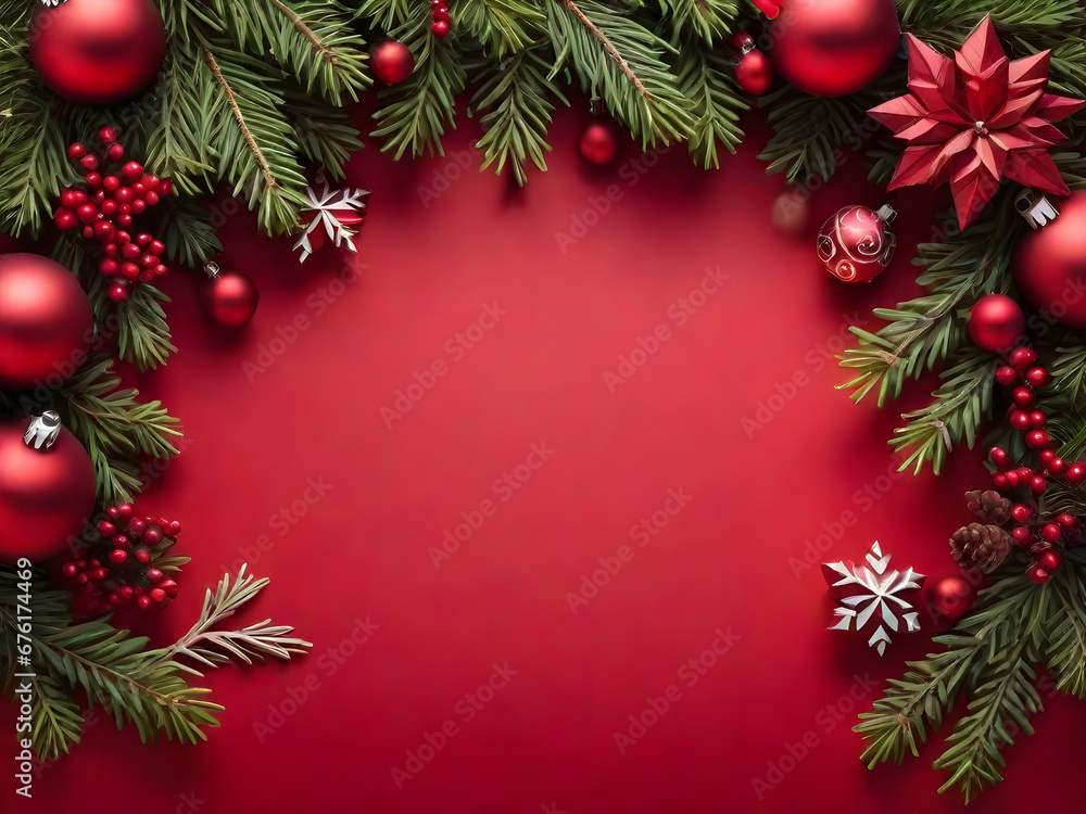 christmas background with christmas tree branches and red background ,balls christmas background with christmas tree branches and red background ,balls