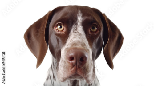 close up of a lovely brown German short haired pointer dog isolated on transparent background, looking at camera.  photo