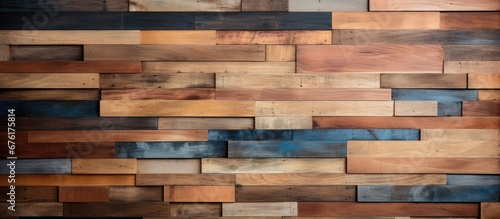 The vintage wood wall in the building showcases an abstract pattern inspired by nature creating a unique and retro design with its distinctive texture and light play on the construction