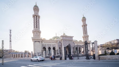 Bishkek, Kyrgyzstan, Mahmud Kashgari mosque, time lapse from day to night, beautiful cityscape of a Muslim city photo