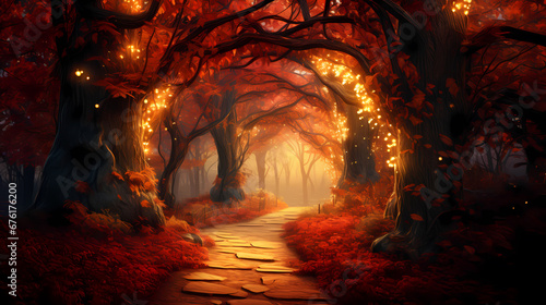 Road  forest  autumn poster web page PPT background