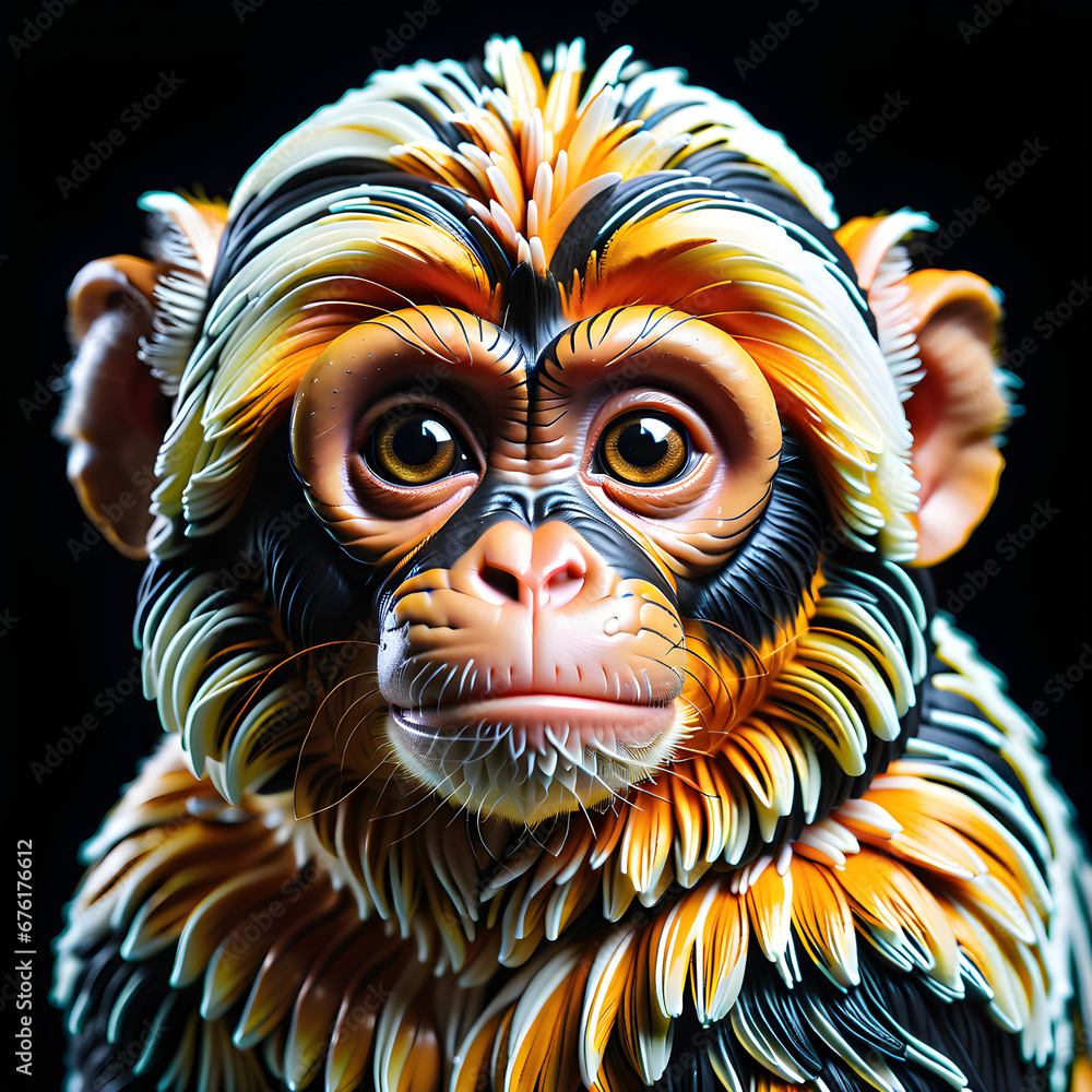 A Playful Symphony of Colorful Monkeys: Beautiful Primate Sculptures Crafted in the Sweet World of Sugar Art.(Generative AI)
