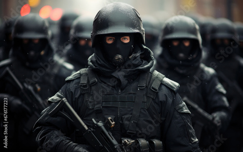  Elite police unit in full tactical gear prepared for urban security operations.