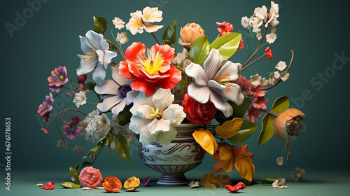 generative AI beautiful 3d view of pretty flowers in a vase