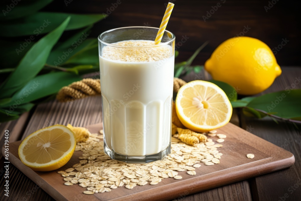 Enjoying a Creamy Lemon Oat Milk Latte on a Sunny Summer Morning Enjoying a Creamy Lemon Oat Milk Latte on a Sunny Summer Morning