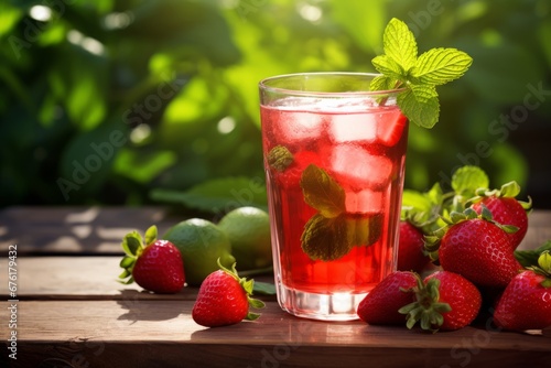 Enjoying a Sweet and Refreshing Strawberry Iced Tea in the Garden on a Warm Summer Afternoon