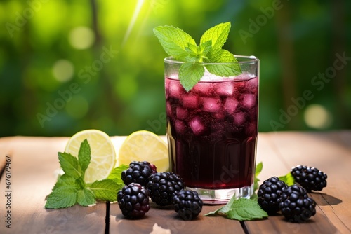 Enjoying a naturally sweet and tart homemade blackberry juice outdoors on a sunny summer day