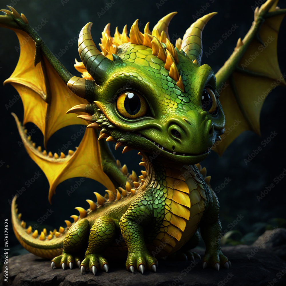 Fototapeta premium Baby Dragon Bright and colorful 3D