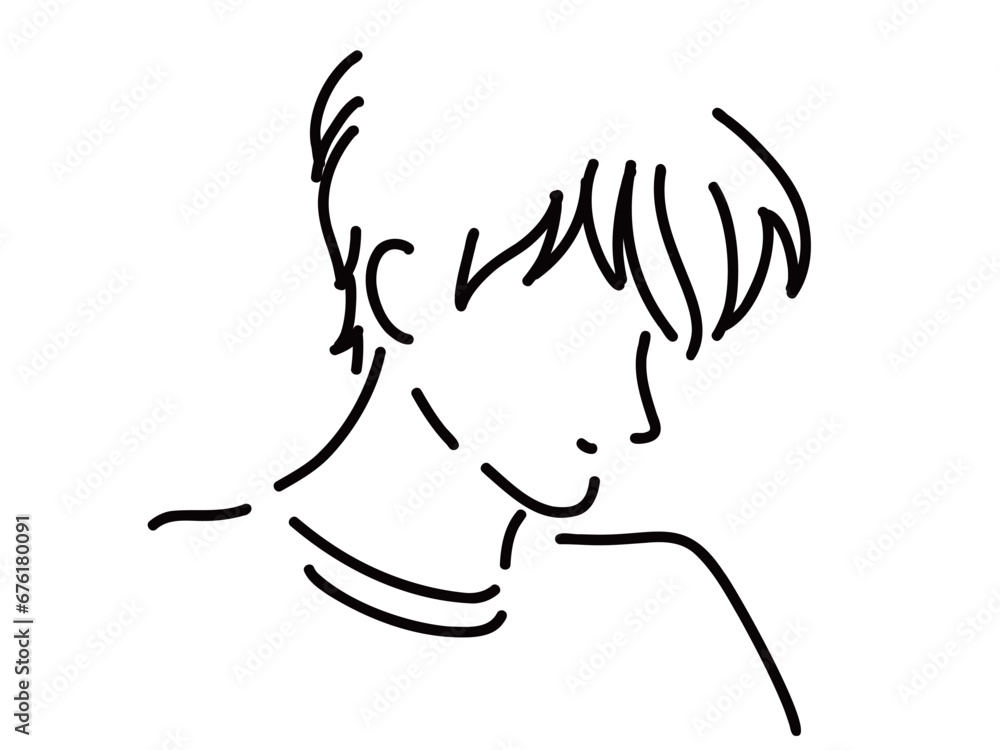 かっこいい男性のシンプルな線画/手描きイラスト素材 かっこいい男性のシンプルな線画/手描きイラスト素材