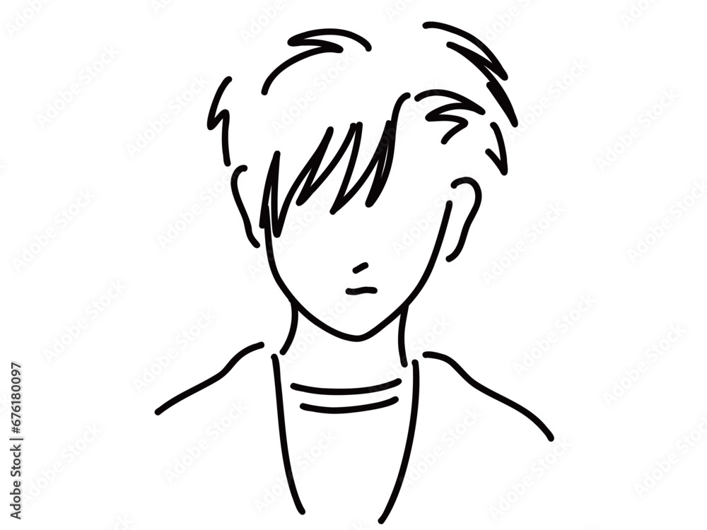 かっこいい男性のシンプルな線画／手描きイラスト素材