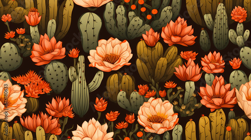 Seamless pattern Cactus Blooms on a Hot Desert Background photo