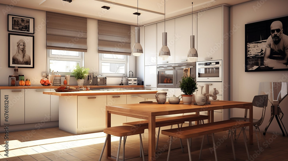generative AI 3d portrait Kitchen with small space and modern design generative AI 3d portrait Kitchen with small space and modern design