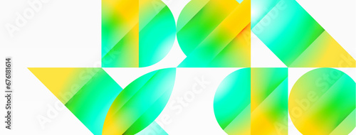 Serene gradient template. Circles and triangles mingle in minimalist perfection. Gentle fusion of forms and hues creates balanced yet captivating backdrop, embodying modern sophistication