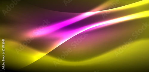 Dynamic waves in ethereal glow of neon lights. Concept merges fluidity of motion with vibrant allure of neon, crafting entrancing backdrop that embodies both vitality and futuristic sophistication