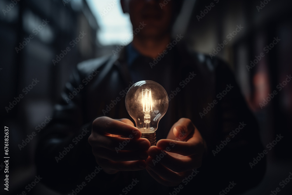 Fototapeta premium a bulb in hand of businessman creative concepts